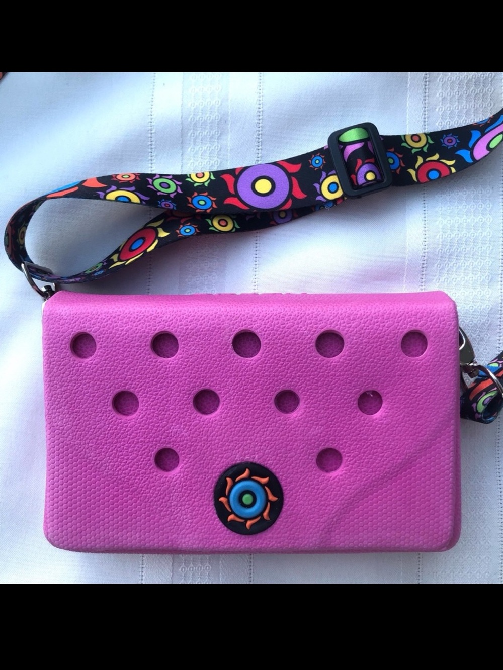 Optari pink crossbody purse colorful long strap rubber
